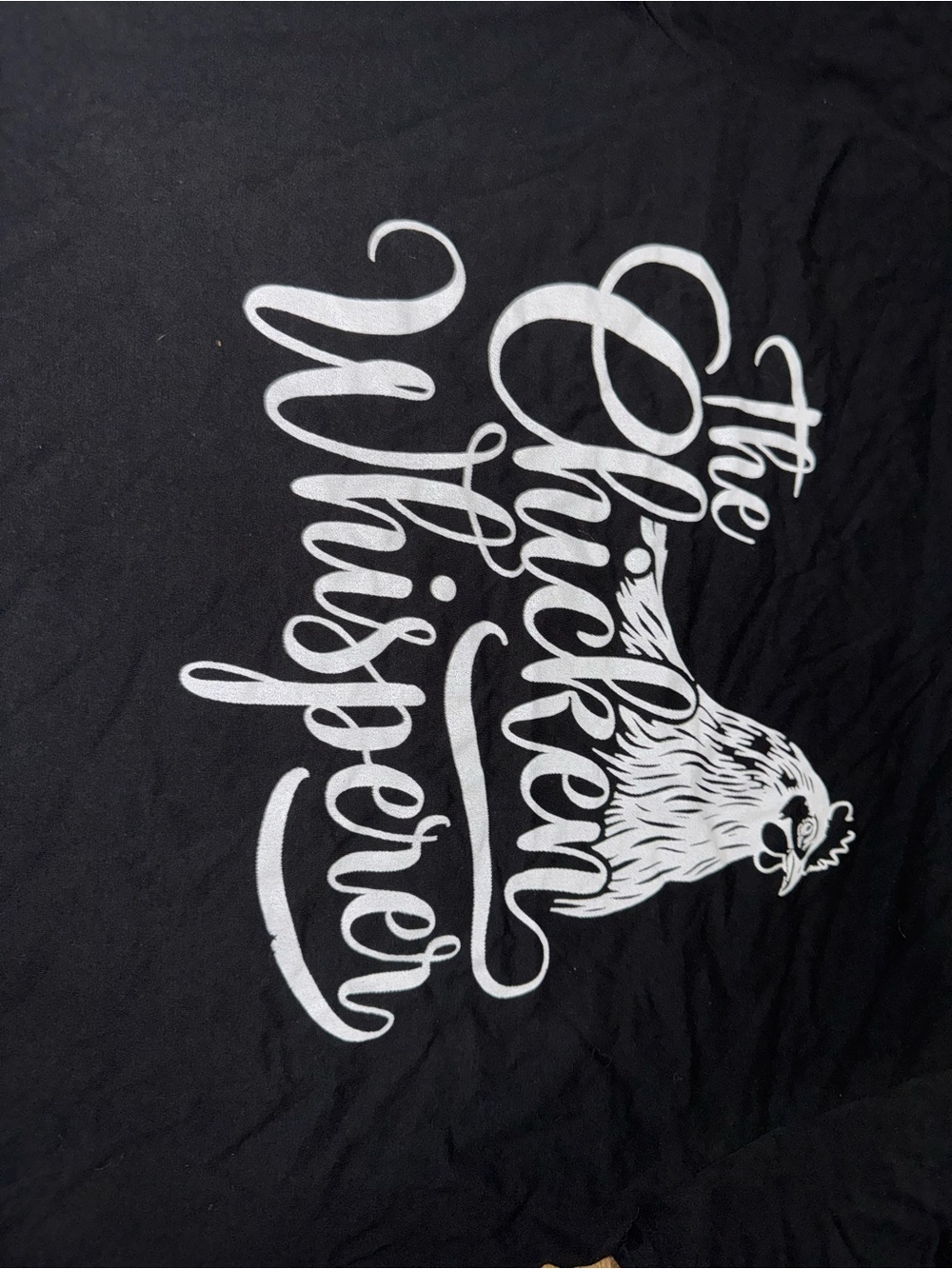 Black Graphic Tee with White 'The Chicken Whisperer' Print
